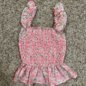 Floral Smocked Pink Top with Ruffle Straps